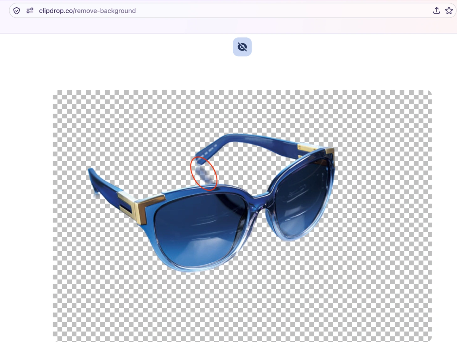 Sunglasses cutout result generated by Clipdrop showing partial reflection removal